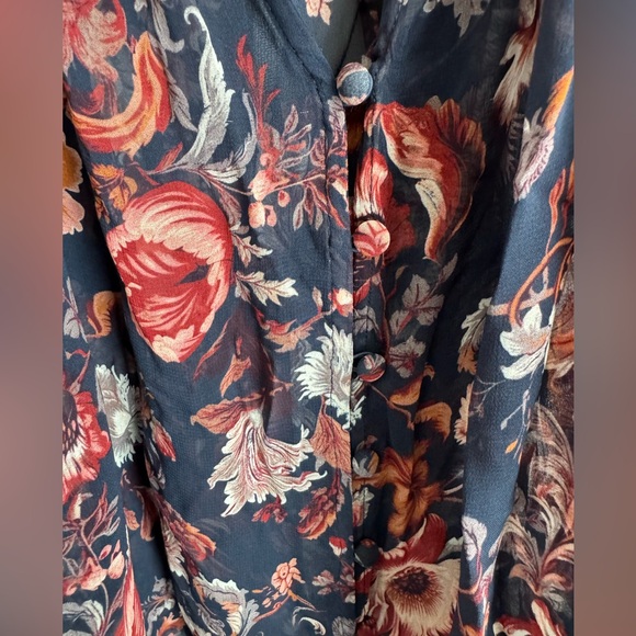 Anthropologie The Estela Sheer Print Blouse Women 3X Floral Blue Pink Deep V - Picture 6 of 14